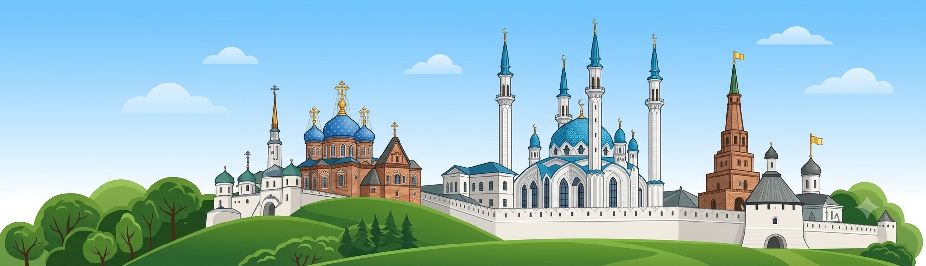 Панорама Казани: кремль, мечеть Кул-Шариф и башня Сююмбике